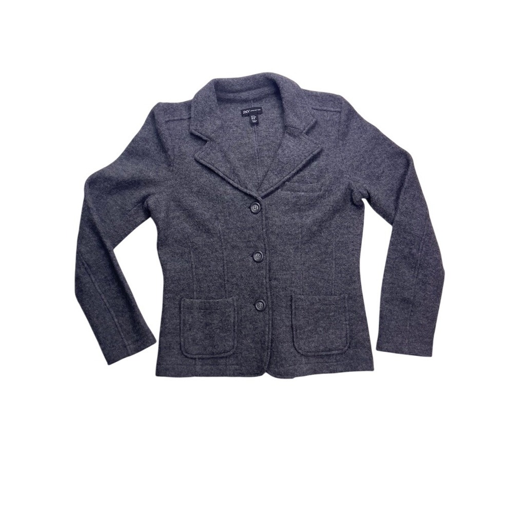 Jones New York Blazer Women Medium Gray 100% Wool Knit Button Front Jacket
